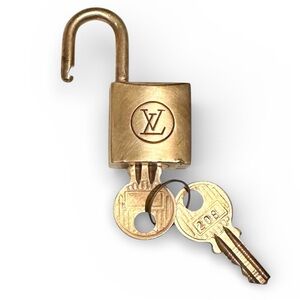 Louis Vuitton Vintage Brass Gold Engraved Lock & Key Set Series 208